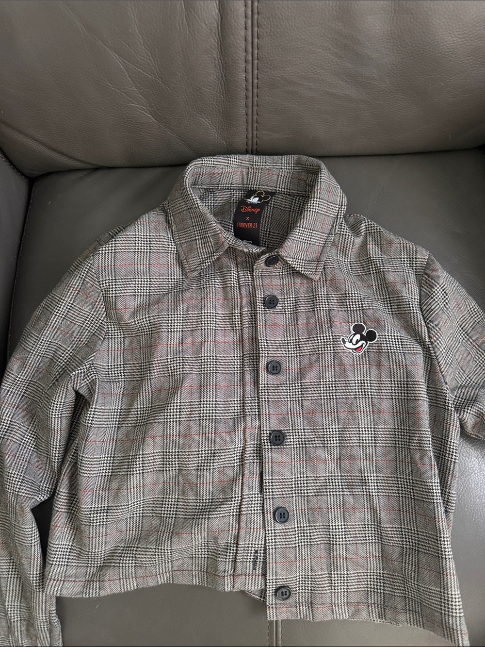 Disney Plaid Cropped Kids Jacket — Gray with Red Trim